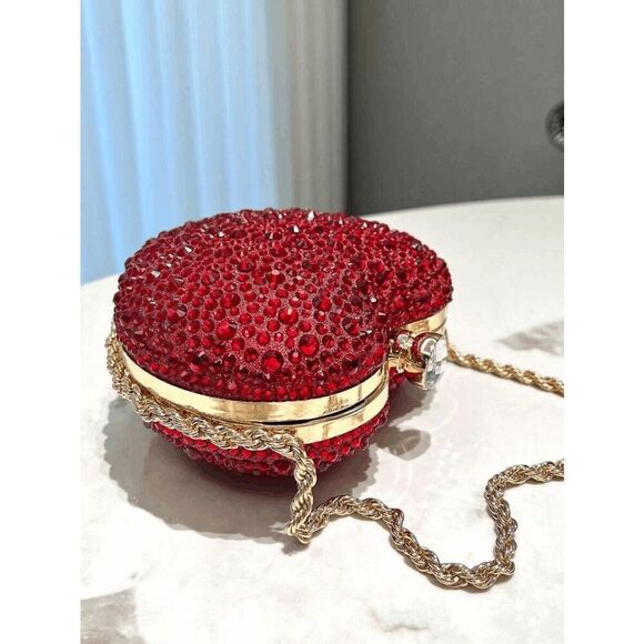 ❤️💎 Jeweled Sparkling Rhinestone Red Heart Shaped Chain Clutch Purse Bag NEW - Picture 15 of 16
